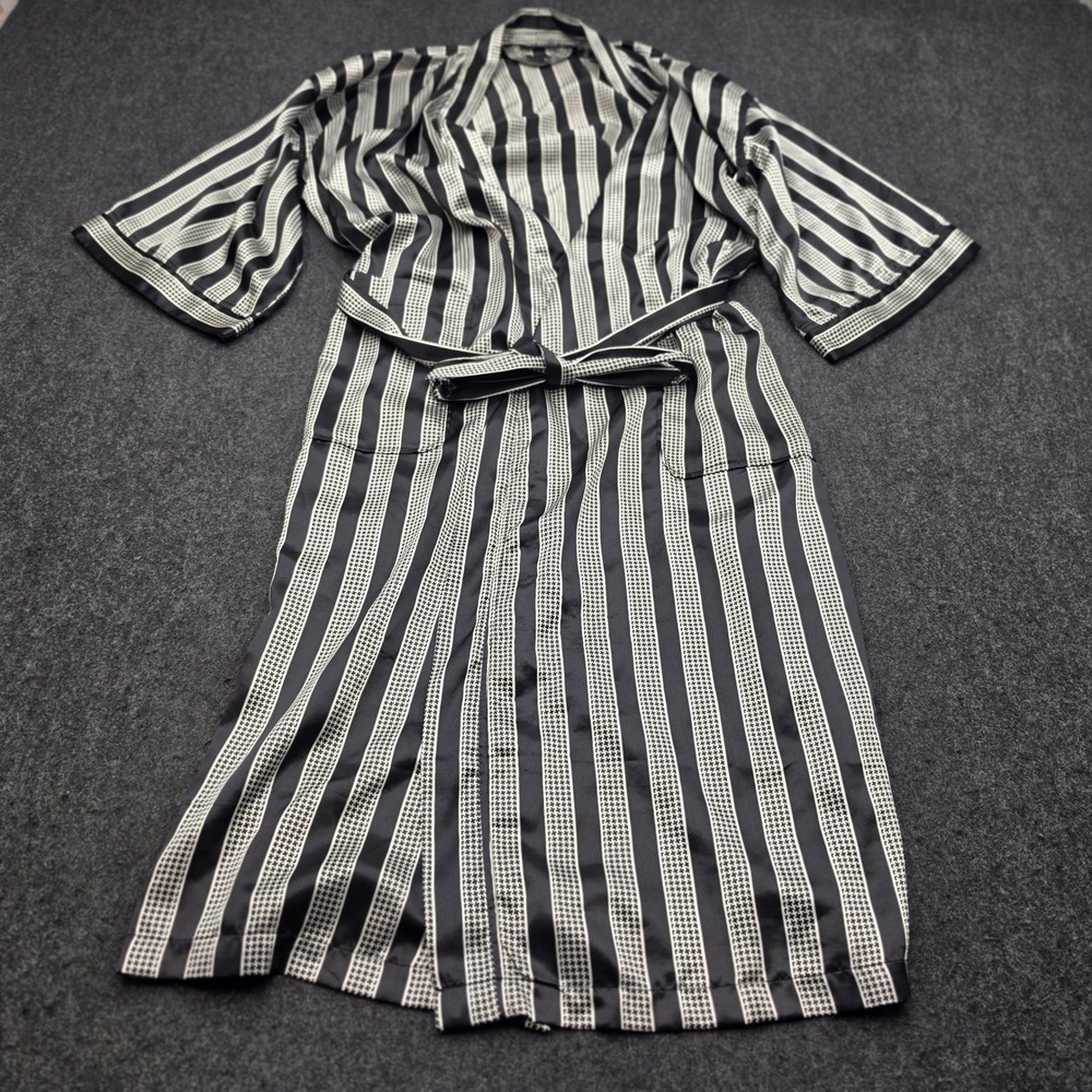 Christian Dior Monsieur Robe Mens OS Black White Striped Houndstooth Satin Belt